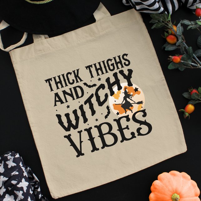 Bolsa Tote Funny Halloween Typography Witch & Full Moon (Criador carregado)