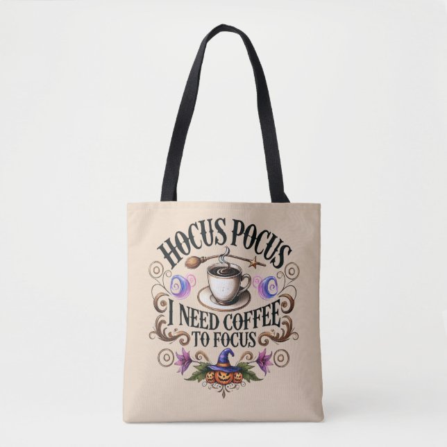 Bolsa Tote Funny Hocus Pocus I Need Coffee Witch (Frente)