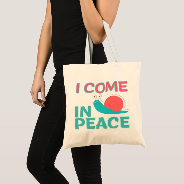 Bolsa Tote Funny "I com in peace" Funny Quote Matching Couple (Frente (produto))