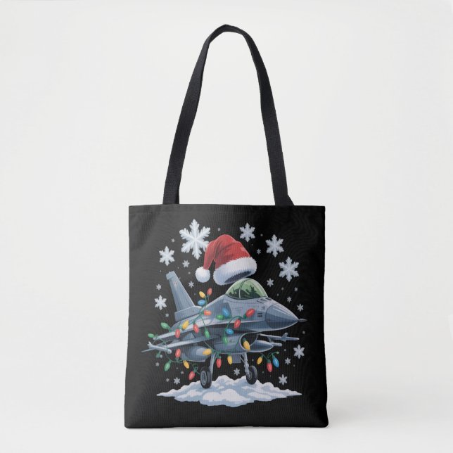 Bolsa Tote Funny Jet Fighter Military Christmas Holiday Xmas (Frente)