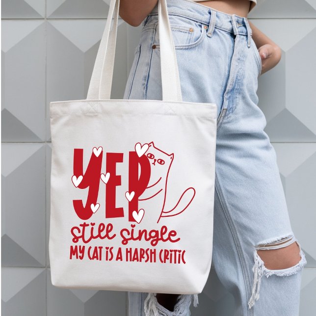 Bolsa Tote Funny Judging Cat Still Single Anti-Valentine (Criador carregado)