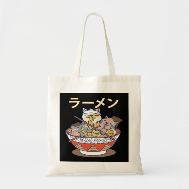 Bolsa Tote Funny Kawaii Ramen Gata Noodles Japoneses Otaku An (Frente)