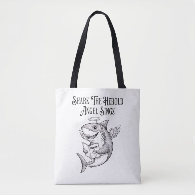 Bolsa Tote Funny Quirky Shark The Harold Angel Sing Christmas (Frente)