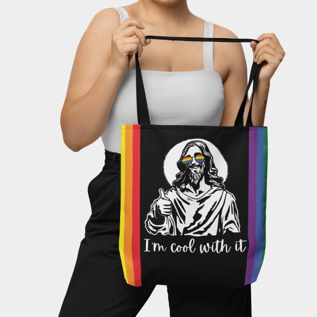 Bolsa Tote Funny Rainbow Flag Hippie Jesus Orgulho gay (Criador carregado)