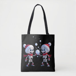 Bolsa Tote Funny Santa Skeletons Having a Snowball Fight 