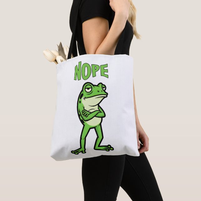 Bolsa Tote Funny Sassy Frog Nope, Grumpy Toads Cartoon Illus (Close Up)