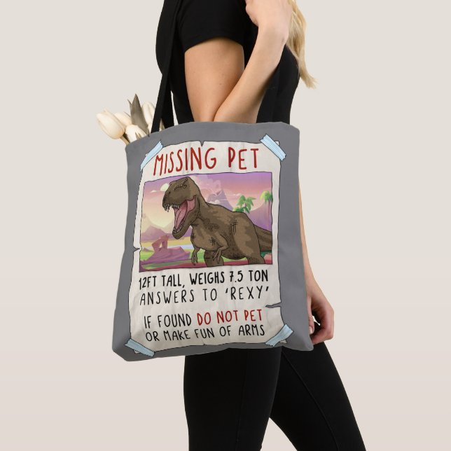 Bolsa Tote Funny T Rex Tshirt, Funny Missing Pet Tee, Dinosau (Close Up)