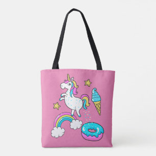 Bolsa Tote Funny unicórnio pooptando aspersão arco-íris na ro