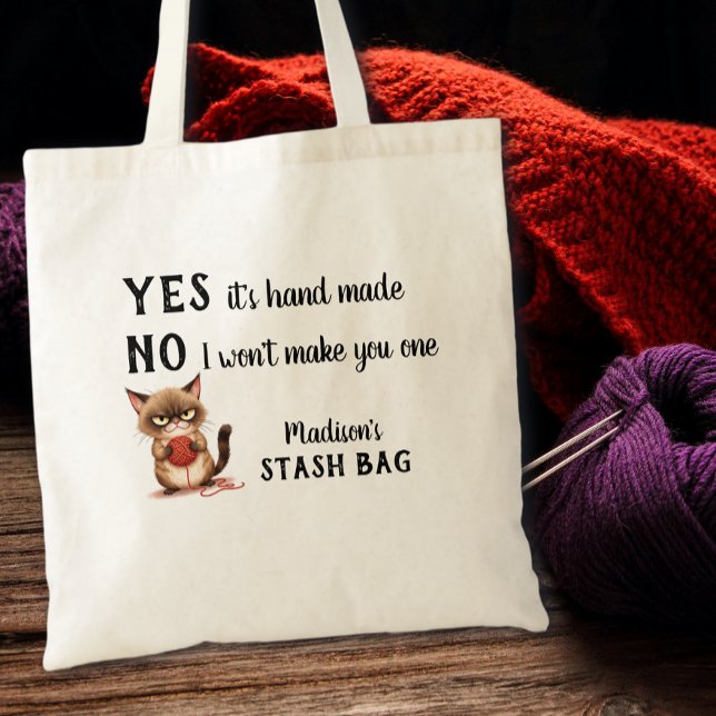 Bolsa Tote Funny Yarn Lovers Grumpy Cat Knitters  (Criador carregado)