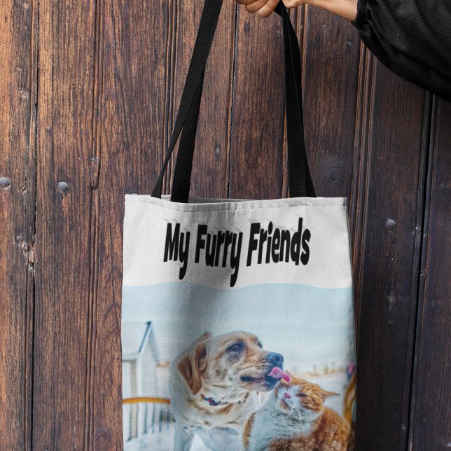 Bolsa Tote Furry Friends Cat and Dog Photo    (Criador carregado)