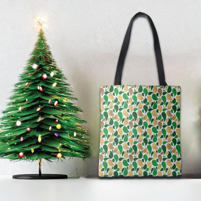 Bolsa Tote Fusão do Padrão Festivo Verde e Dourada (Criador carregado)