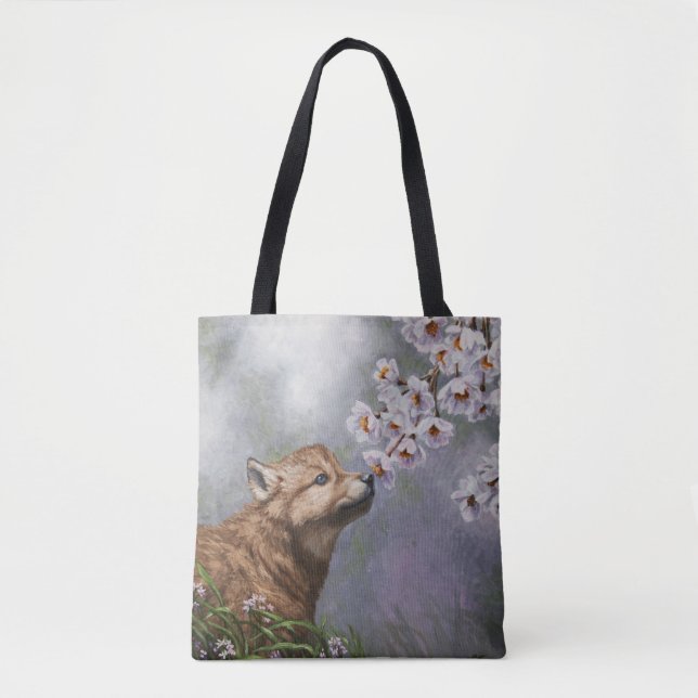 Bolsa Tote Fusca e flores de Cinza-de-leite (Frente)