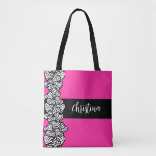 Bolsa Tote Fuschia cor-de-rosa preto branco padrão da zebra