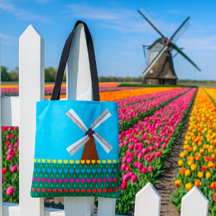 Bolsa Tote Fuselaria De Vento Entre Flores De Tulipas