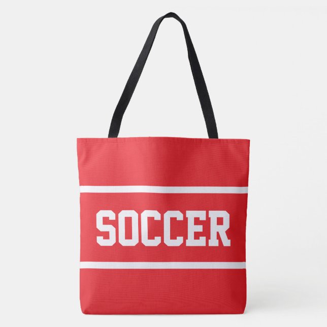 Bolsa Tote FUTEBOL Faixa de texto branco atlético em vermelho (Frente)