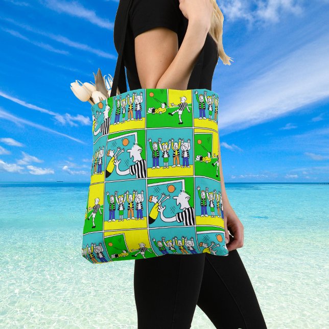 Bolsa Tote Futebolistas & Fãs (Shoulder bag with cartoon football scenes)