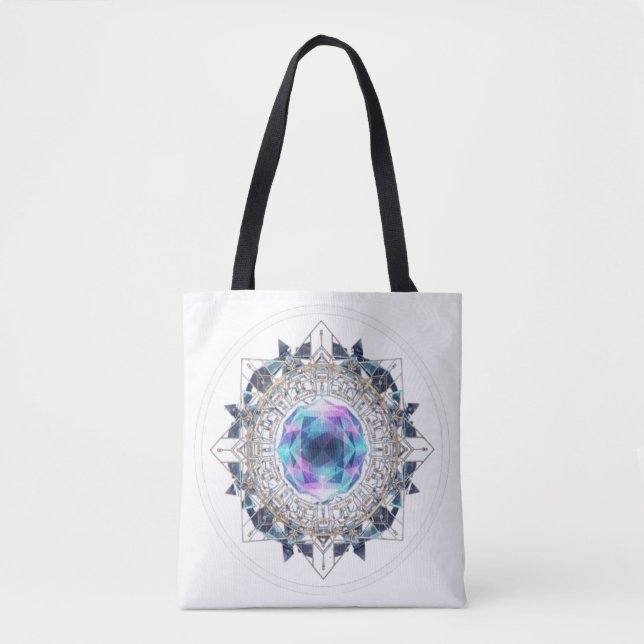 Bolsa Tote Futuristic Crystal Mandala – Geometric Tech Art (Frente)