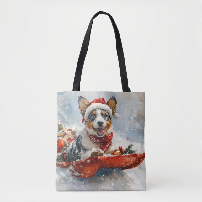Bolsa Tote Gado Australiano em Trenó Deixe Nevar Natal (Frente)