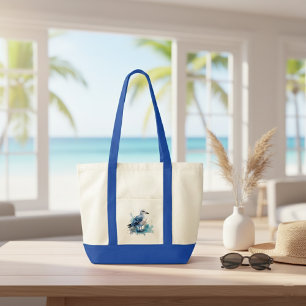 Bolsa Tote gaivota azul-aquarela em pé na praia