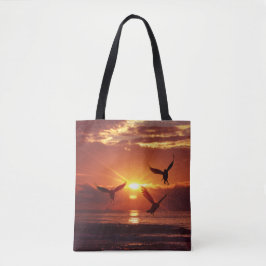 Bolsa Tote Gaivotas Voando Sob Ouro Sunset