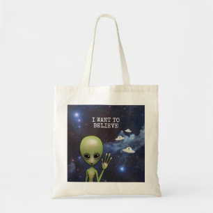 Bolsa Tote Galáxia de Alienígena Espacial Verde Engraçada Sci