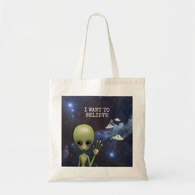 Bolsa Tote Galáxia de Alienígena Espacial Verde Engraçada Sci (Frente)