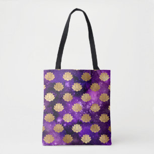 Bolsa Tote Galáxia Dharma Mandala Dourada e Roxa