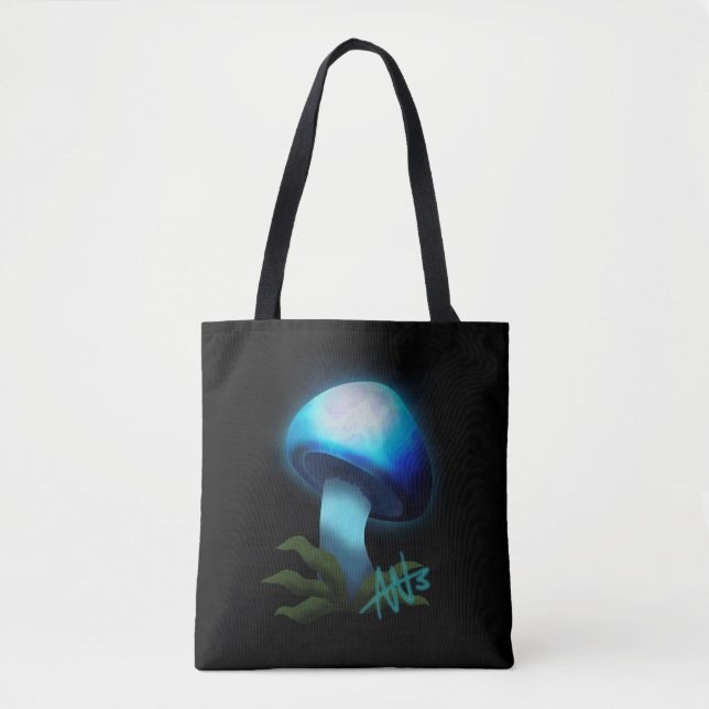 Bolsa Tote Galáxia Shiitake Brilhante Cogumelo Azul Claro (Frente)