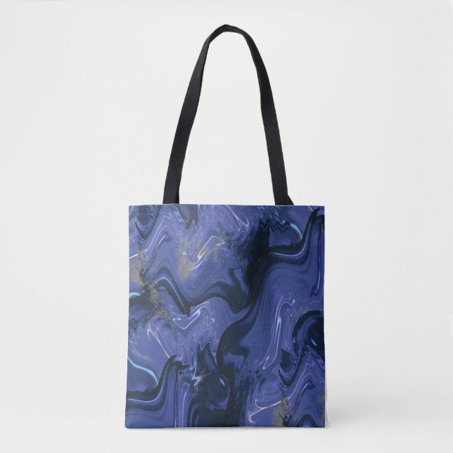 Bolsa Tote Galaxy Swirl Blue Glitter Abstrato Padrão cósmico (Frente)