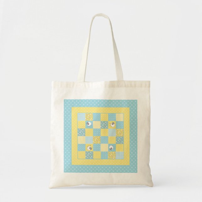 Bolsa Tote Galês Divertido Ovelha, Faux Patchwork, Tote Bag (Frente)