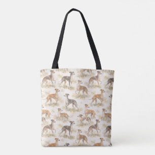 Bolsa Tote galgo italiano cachorro aquarela suave