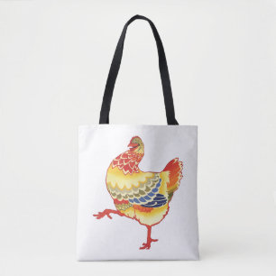 Bolsa Tote Galinha Colorida de Quintal de Fazenda Vintage