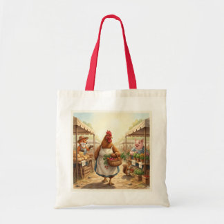 Bolsa Tote Galinha fazendo compras no Mercado do Produtor