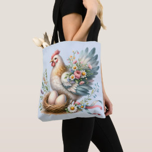 Bolsa Tote Galinha Floral com Ovos Charme de Fazenda Antiga