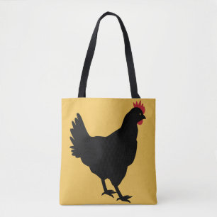Bolsa Tote Galinha preta em um fundo da mostarda