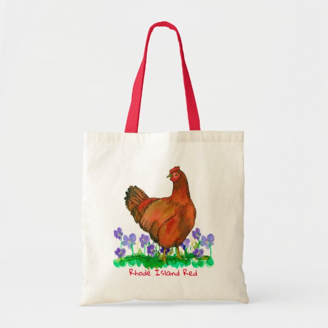 Bolsa Tote Galinha Rhode Island Red Hen Watercolor (Frente)