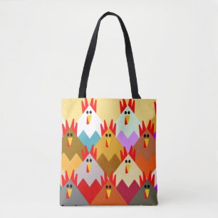Bolsa Tote Galinhas Inspiradas no Quilt