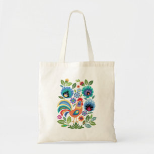 Bolsa Tote Galo de Wycinanki & Flores, Estilo Folclórico Polo