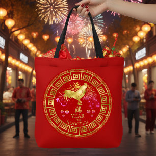 Bolsa Tote Galo do Zodíaco Chinês Vermelho/Dourado ID542