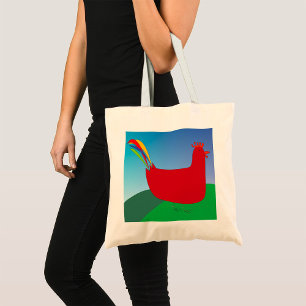 Bolsa Tote Galo Vermelho Colorido com Cauda do Arco-Íris em H