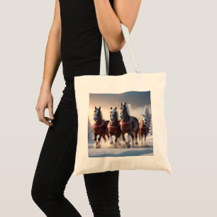 Bolsa Tote Galopando pela neve: Cavalos Mágicos dos Papais no