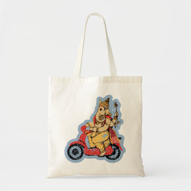 Bolsa Tote Ganesha que monta um patinete (Frente)
