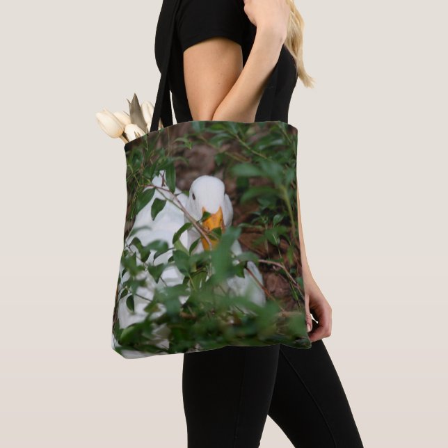 Bolsa Tote Ganso Branco Nos Arbustos Animal Fofo  (Close Up)