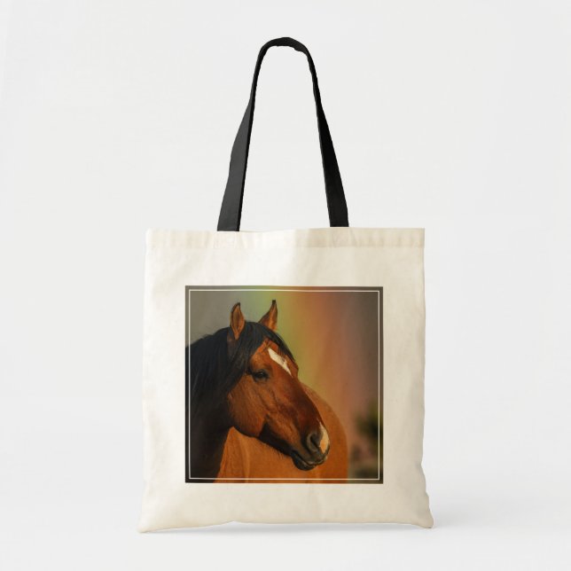 Bolsa Tote Garanhão Selvagem, Luz Dourada e Arco-íris (Frente)