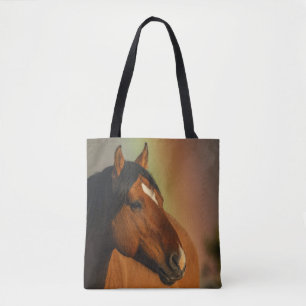 Bolsa Tote Garanhão Selvagem, Luz Dourada e Arco-íris