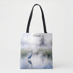 Bolsa Tote Garça Azul Grande em uma Marisma Salgada