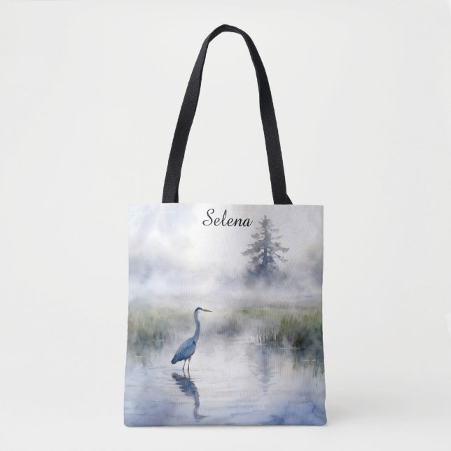 Bolsa Tote Garça Azul Grande em uma Marisma Salgada (Frente)