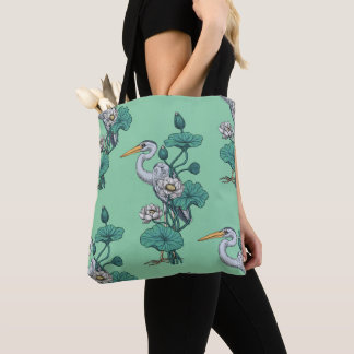 Bolsa Tote Garça no Jardim do Lótus Branco sobre jade