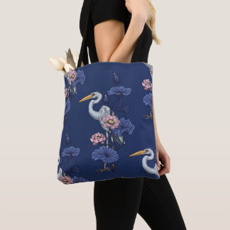 Bolsa Tote Garça no Jardim do Lótus Branco sobre jade