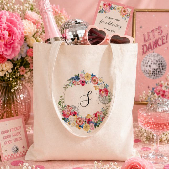 Bolsa Tote Garden Disco Floral Party Monogram (Criador carregado)